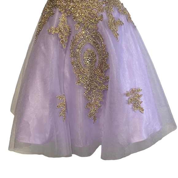 FIESTA FASHION Homecoming Purple Mesh Gold Sequin Prom Party Strapless Dress XL - Picture 7 of 16